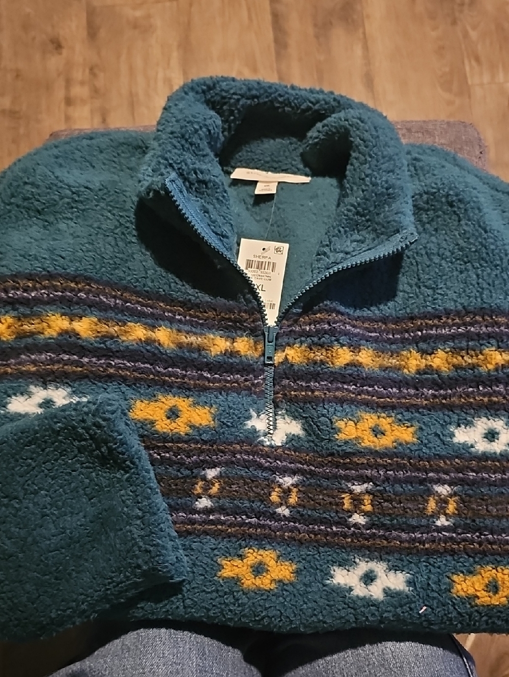 NWT Sun + Stone Sherpa Pullover Sweatshirt Jacket Aztec Teal Xxlarge Women